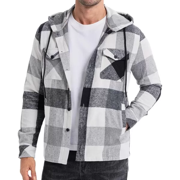 JMIERR Mens Cotton Flannel Shirts Casual Button Down Hoodie Plaid Shirt Long Sleeve Lightweight Jackets with Pockets