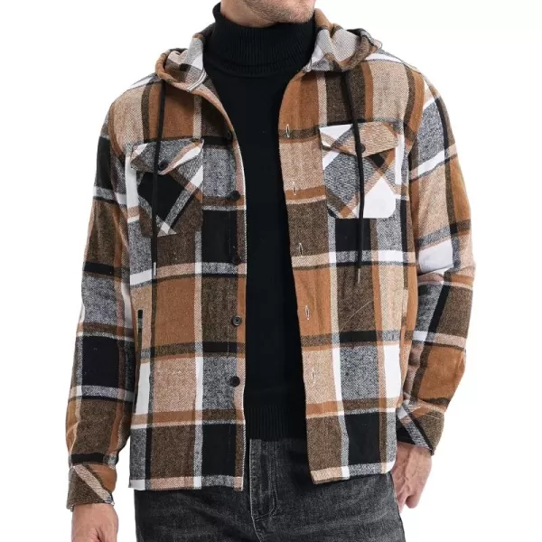 JMIERR Mens Cotton Flannel Shirts Casual Button Down Hoodie Plaid Shirt Long Sleeve Lightweight Jackets with Pockets