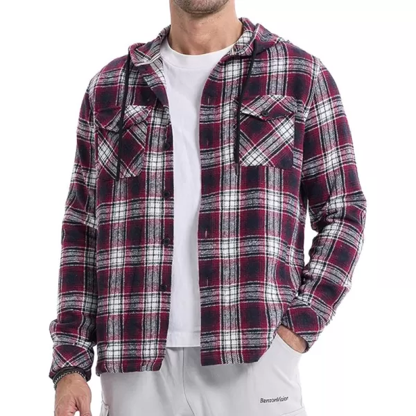 JMIERR Mens Cotton Flannel Shirts Casual Button Down Hoodie Plaid Shirt Long Sleeve Lightweight Jackets with Pockets