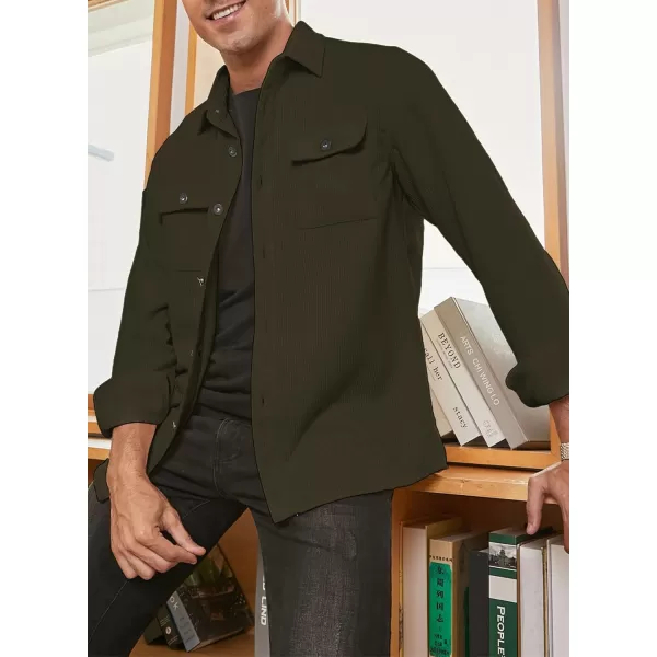 JMIERR Men's Corduroy Jacket Casual Button Down Shirts Long Sleeve Shacket Jackets Slim Fit Jacket with Flap Pockets