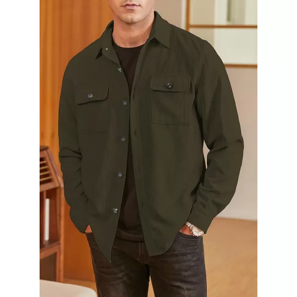 JMIERR Men's Corduroy Jacket Casual Button Down Shirts Long Sleeve Shacket Jackets Slim Fit Jacket with Flap Pockets