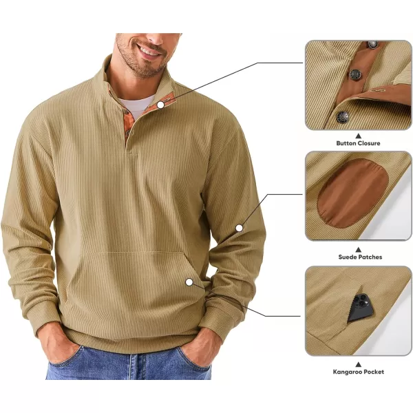 JMIERR Men's Corduroy Sweatshirt Casual Long Sleeve Stand Collar Button Pullover Sweatshirts with Pockets