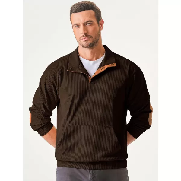 JMIERR Men's Corduroy Sweatshirt Casual Long Sleeve Stand Collar Button Pullover Sweatshirts with Pockets