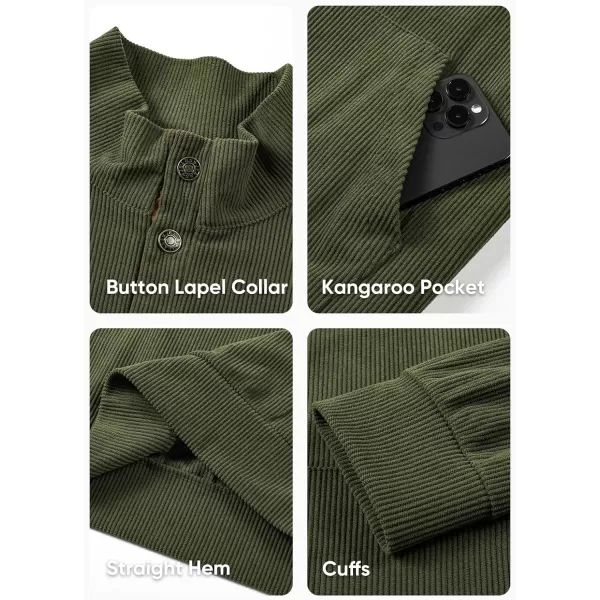 JMIERR Men's Corduroy Sweatshirt Casual Long Sleeve Stand Collar Button Pullover Sweatshirts with Pockets