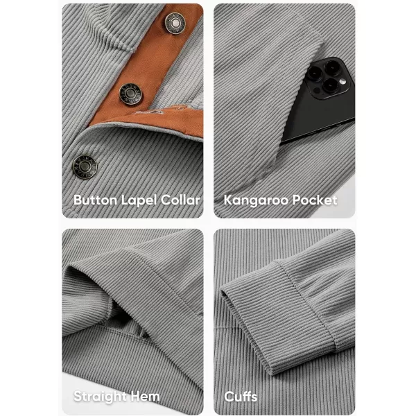 JMIERR Men's Corduroy Sweatshirt Casual Long Sleeve Stand Collar Button Pullover Sweatshirts with Pockets