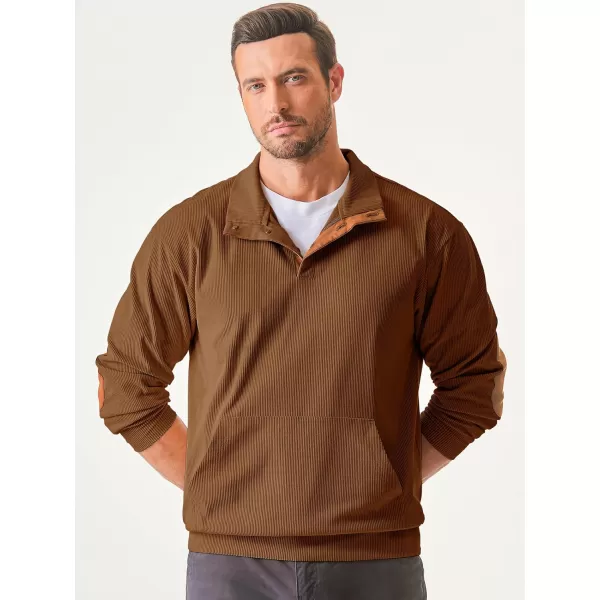 JMIERR Men's Corduroy Sweatshirt Casual Long Sleeve Stand Collar Button Pullover Sweatshirts with Pockets