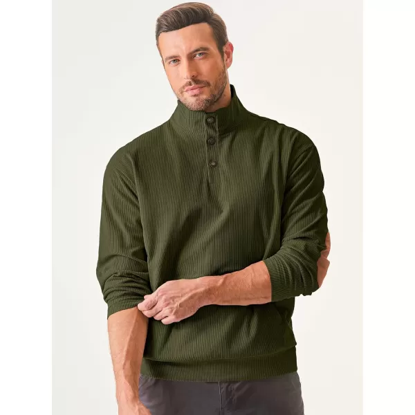 JMIERR Men's Corduroy Sweatshirt Casual Long Sleeve Stand Collar Button Pullover Sweatshirts with Pockets