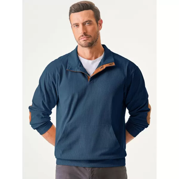 JMIERR Men's Corduroy Sweatshirt Casual Long Sleeve Stand Collar Button Pullover Sweatshirts with Pockets