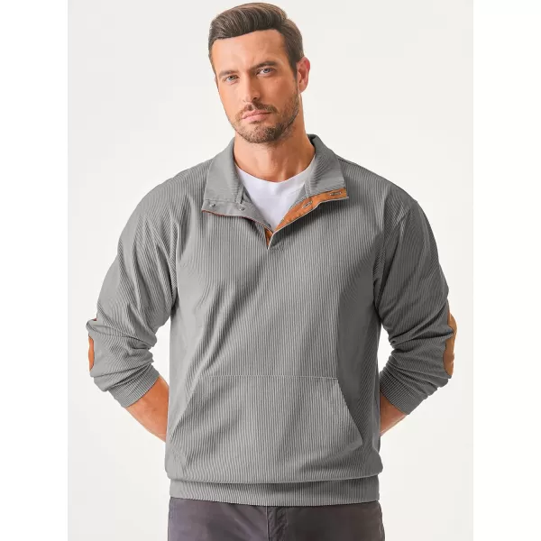 JMIERR Men's Corduroy Sweatshirt Casual Long Sleeve Stand Collar Button Pullover Sweatshirts with Pockets