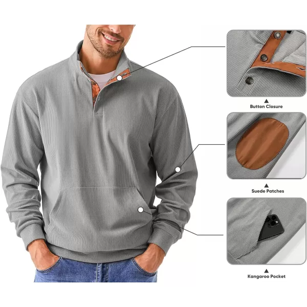 JMIERR Men's Corduroy Sweatshirt Casual Long Sleeve Stand Collar Button Pullover Sweatshirts with Pockets
