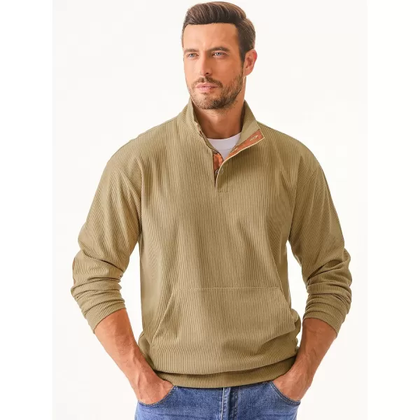 JMIERR Men's Corduroy Sweatshirt Casual Long Sleeve Stand Collar Button Pullover Sweatshirts with Pockets