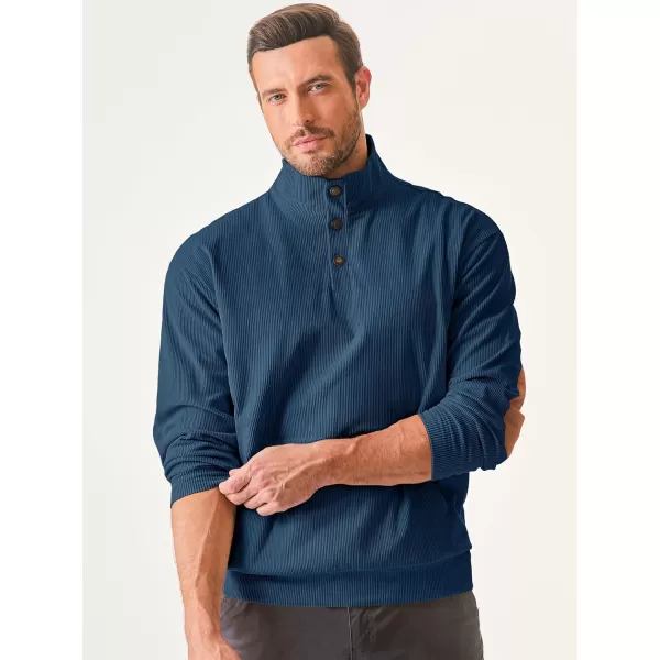 JMIERR Men's Corduroy Sweatshirt Casual Long Sleeve Stand Collar Button Pullover Sweatshirts with Pockets