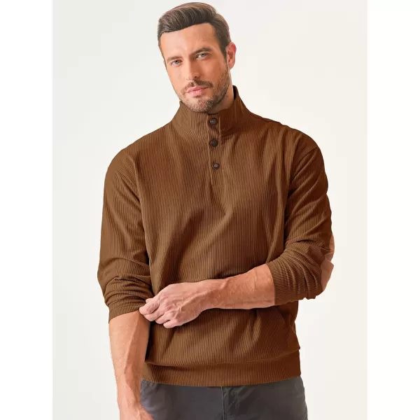 JMIERR Men's Corduroy Sweatshirt Casual Long Sleeve Stand Collar Button Pullover Sweatshirts with Pockets