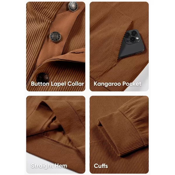 JMIERR Men's Corduroy Sweatshirt Casual Long Sleeve Stand Collar Button Pullover Sweatshirts with Pockets
