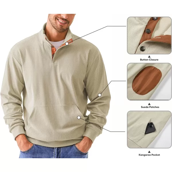 JMIERR Men's Corduroy Sweatshirt Casual Long Sleeve Stand Collar Button Pullover Sweatshirts with Pockets