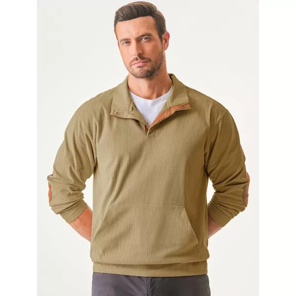 JMIERR Men's Corduroy Sweatshirt Casual Long Sleeve Stand Collar Button Pullover Sweatshirts with Pockets