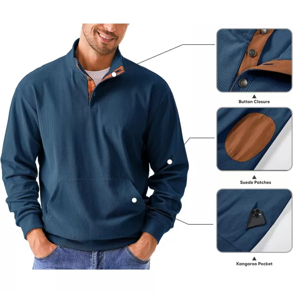 JMIERR Men's Corduroy Sweatshirt Casual Long Sleeve Stand Collar Button Pullover Sweatshirts with Pockets