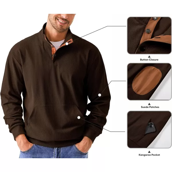 JMIERR Men's Corduroy Sweatshirt Casual Long Sleeve Stand Collar Button Pullover Sweatshirts with Pockets