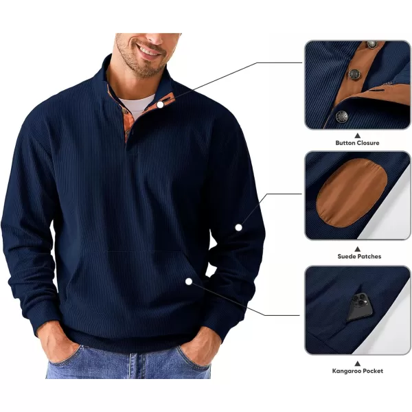 JMIERR Men's Corduroy Sweatshirt Casual Long Sleeve Stand Collar Button Pullover Sweatshirts with Pockets
