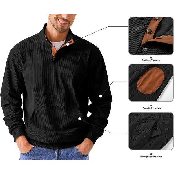 JMIERR Men's Corduroy Sweatshirt Casual Long Sleeve Stand Collar Button Pullover Sweatshirts with Pockets