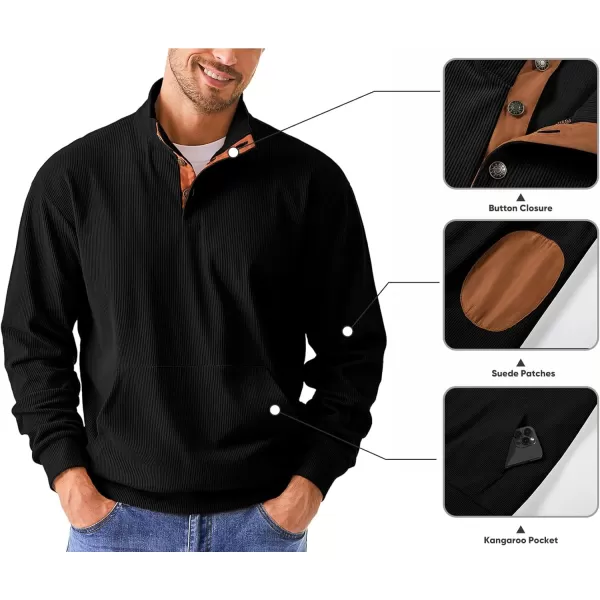 JMIERR Men's Corduroy Sweatshirt Casual Long Sleeve Stand Collar Button Pullover Sweatshirts with Pockets