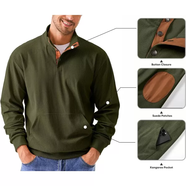JMIERR Men's Corduroy Sweatshirt Casual Long Sleeve Stand Collar Button Pullover Sweatshirts with Pockets