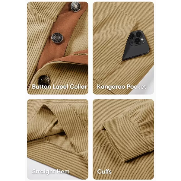 JMIERR Men's Corduroy Sweatshirt Casual Long Sleeve Stand Collar Button Pullover Sweatshirts with Pockets