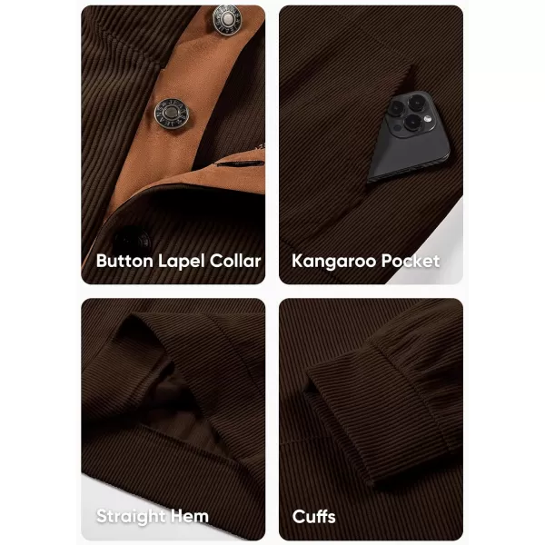 JMIERR Men's Corduroy Sweatshirt Casual Long Sleeve Stand Collar Button Pullover Sweatshirts with Pockets