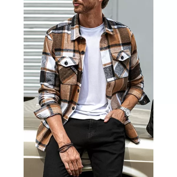 JMIERR Mens Flannel Shirts Shackets Casual Button Down Long Sleeve Plaid Shirt Cotton Lightweight Jackets with Pockets