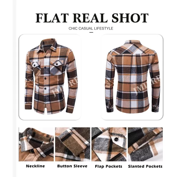 JMIERR Mens Flannel Shirts Shackets Casual Button Down Long Sleeve Plaid Shirt Cotton Lightweight Jackets with Pockets