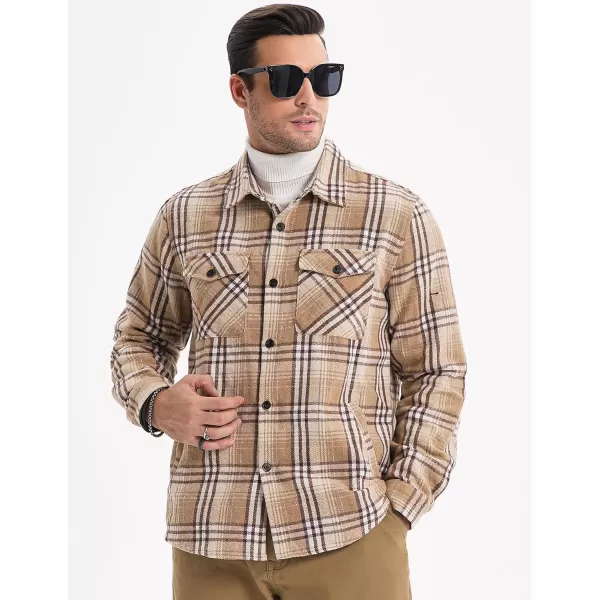 JMIERR Mens Flannel Shirts Shackets Casual Button Down Long Sleeve Plaid Shirt Cotton Lightweight Jackets with Pockets