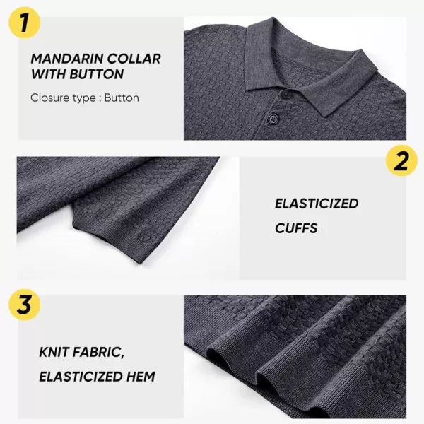 JMIERR Mens Knit Polo Shirts Button Up Textured T Shirts Casual Solid Color Slim Fit Short Sleeve Summer Golf Tee Shirt