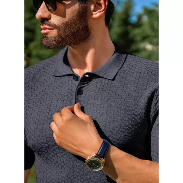 JMIERR Mens Knit Polo Shirts Button Up Textured T Shirts Casual Solid Color Slim Fit Short Sleeve Summer Golf Tee Shirt