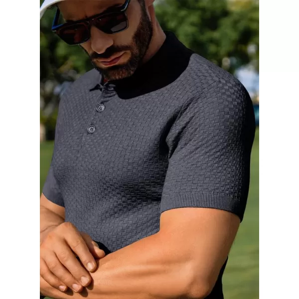 JMIERR Mens Knit Polo Shirts Button Up Textured T Shirts Casual Solid Color Slim Fit Short Sleeve Summer Golf Tee Shirt