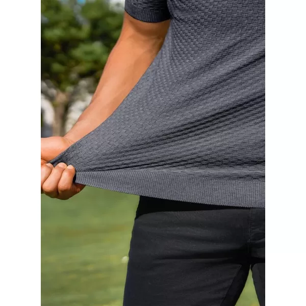 JMIERR Mens Knit Polo Shirts Button Up Textured T Shirts Casual Solid Color Slim Fit Short Sleeve Summer Golf Tee Shirt