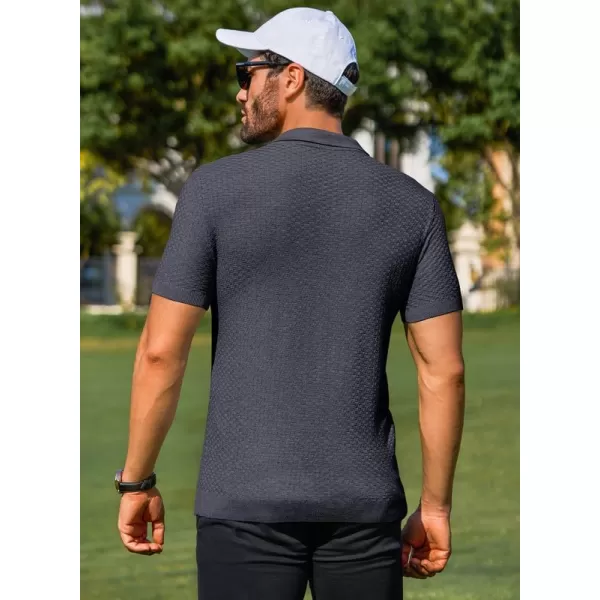 JMIERR Mens Knit Polo Shirts Button Up Textured T Shirts Casual Solid Color Slim Fit Short Sleeve Summer Golf Tee Shirt