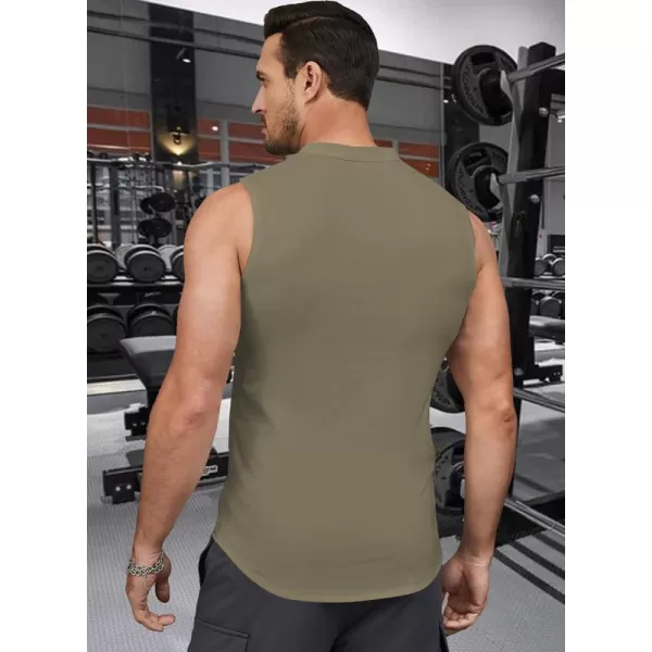 JMIERR Men's Muscle Sleeveless Tank Tops Slim Henley Longline Cotton T-Shirt Tees with Button