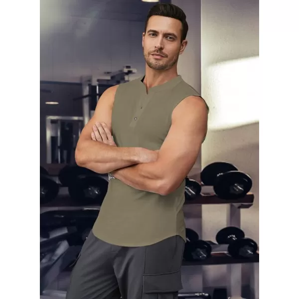 JMIERR Men's Muscle Sleeveless Tank Tops Slim Henley Longline Cotton T-Shirt Tees with Button
