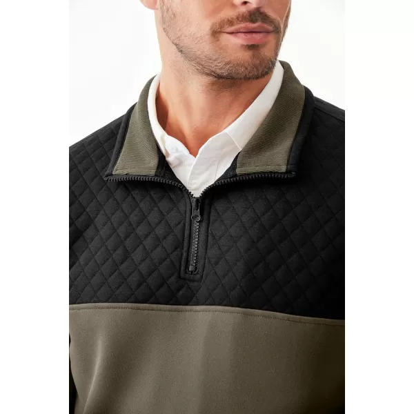 JMIERR Men's Quarter Zip Pullover Quilted Sweatshirt Pullover Long Sleeve Stand Collar Sweater Color Block Sweatshirt