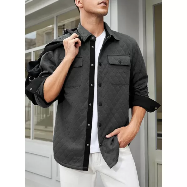 JMIERR Mens Quilted Shirt Jackets Casual Long Sleeve Snap Button Down Shirts with Pockets