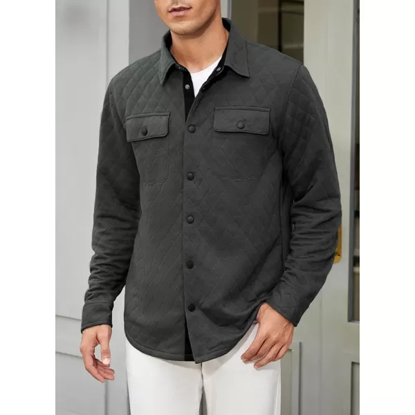 JMIERR Mens Quilted Shirt Jackets Casual Long Sleeve Snap Button Down Shirts with Pockets