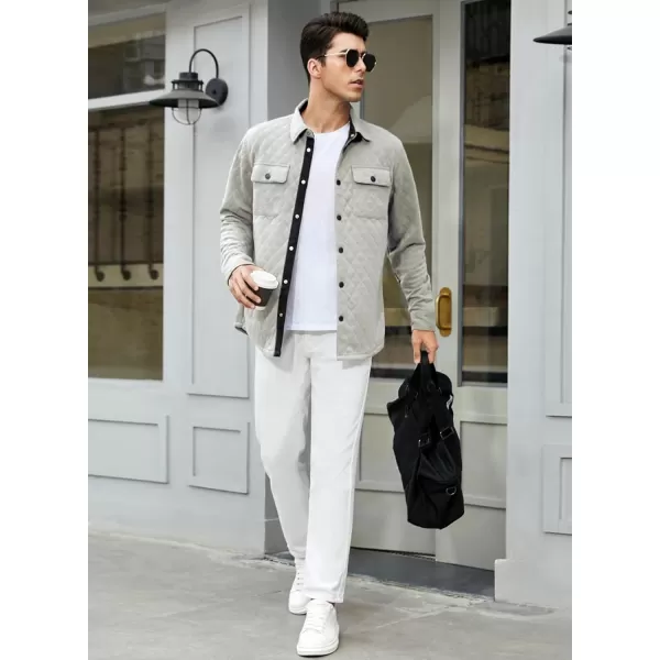 JMIERR Mens Quilted Shirt Jackets Casual Long Sleeve Snap Button Down Shirts with Pockets