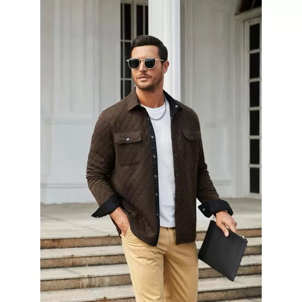 JMIERR Mens Quilted Shirt Jackets Casual Long Sleeve Snap Button Down Shirts with Pockets