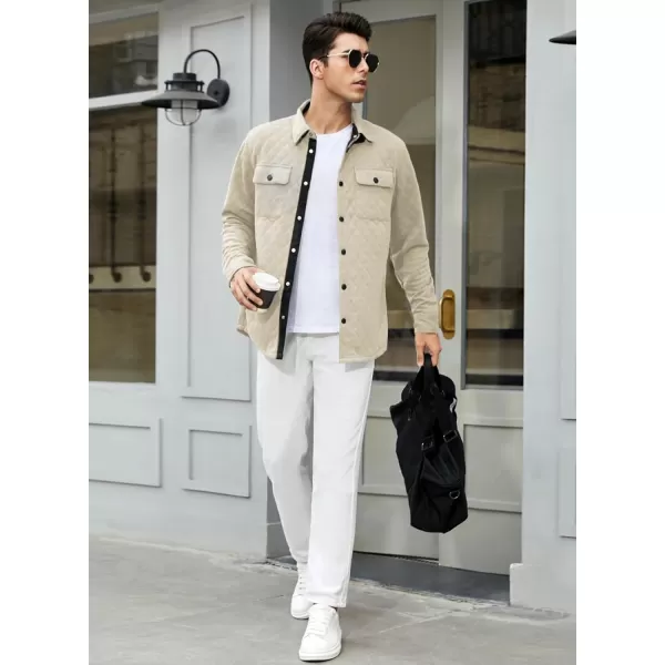 JMIERR Mens Quilted Shirt Jackets Casual Long Sleeve Snap Button Down Shirts with Pockets