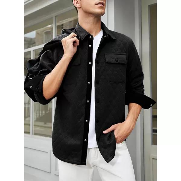JMIERR Mens Quilted Shirt Jackets Casual Long Sleeve Snap Button Down Shirts with Pockets