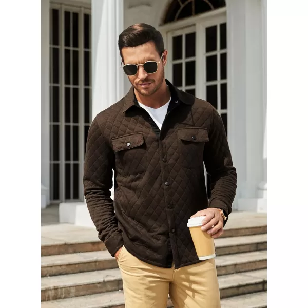 JMIERR Mens Quilted Shirt Jackets Casual Long Sleeve Snap Button Down Shirts with Pockets