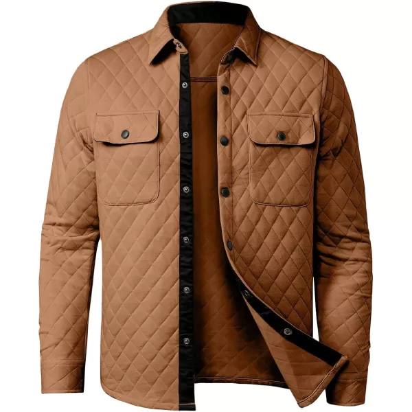 JMIERR Mens Quilted Shirt Jackets Casual Long Sleeve Snap Button Down Shirts with Pockets