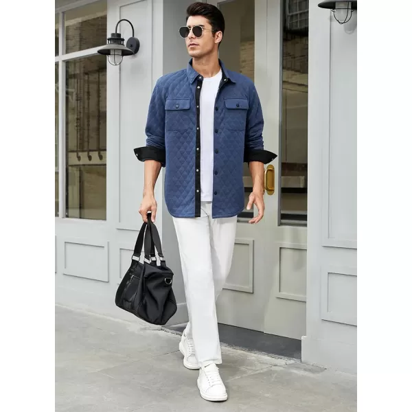 JMIERR Mens Quilted Shirt Jackets Casual Long Sleeve Snap Button Down Shirts with Pockets