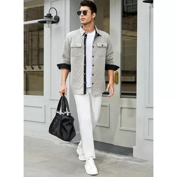 JMIERR Mens Quilted Shirt Jackets Casual Long Sleeve Snap Button Down Shirts with Pockets