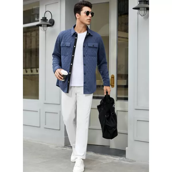 JMIERR Mens Quilted Shirt Jackets Casual Long Sleeve Snap Button Down Shirts with Pockets